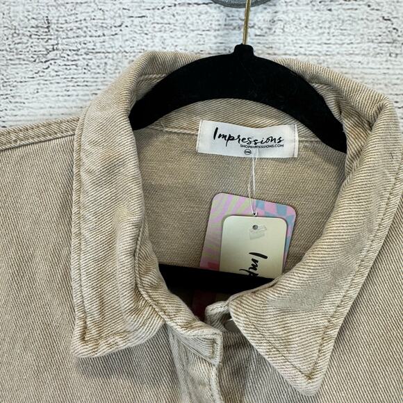Impressions Women's Tan Button Front Sweater Sleeve Shacket Size S/M - Picture 6 of 7